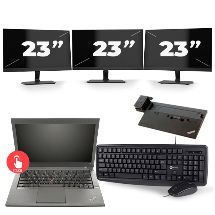 Lenovo ThinkPad T440s - Intel Core i5-4e Generatie - 14 inch - Touch - 8GB RAM - 256GB SSD - Windows 11 + 3x 23 inch Monitor