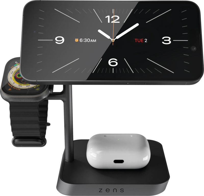 Zens 3-in-1 MagSafe en Qi2 Draadloze Oplader 15W met Standaard en Watch Stand