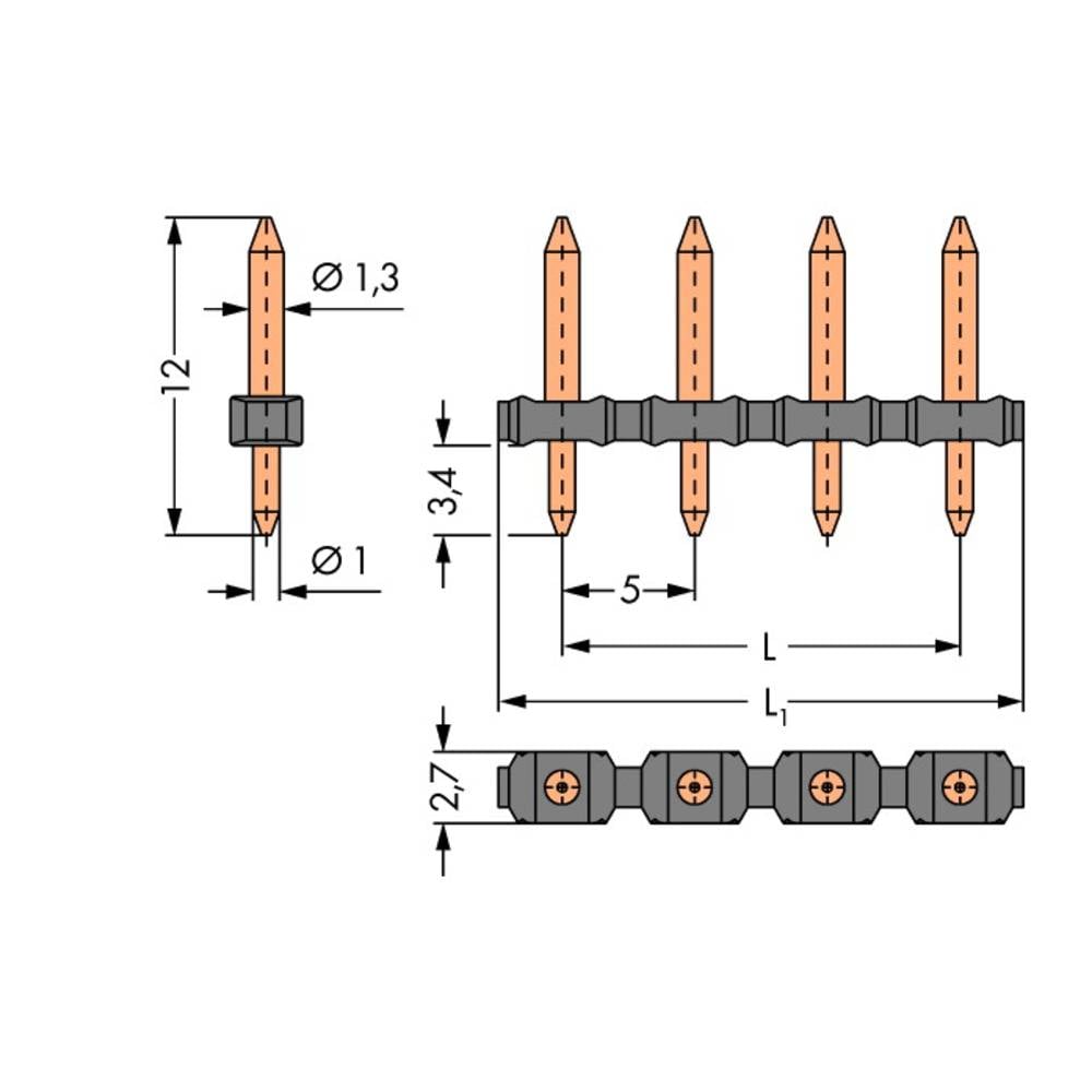 WAGO Male header (precisie) Aantal rijen: 1 Aantal polen per rij: 2 806-902 100 stuk(s)