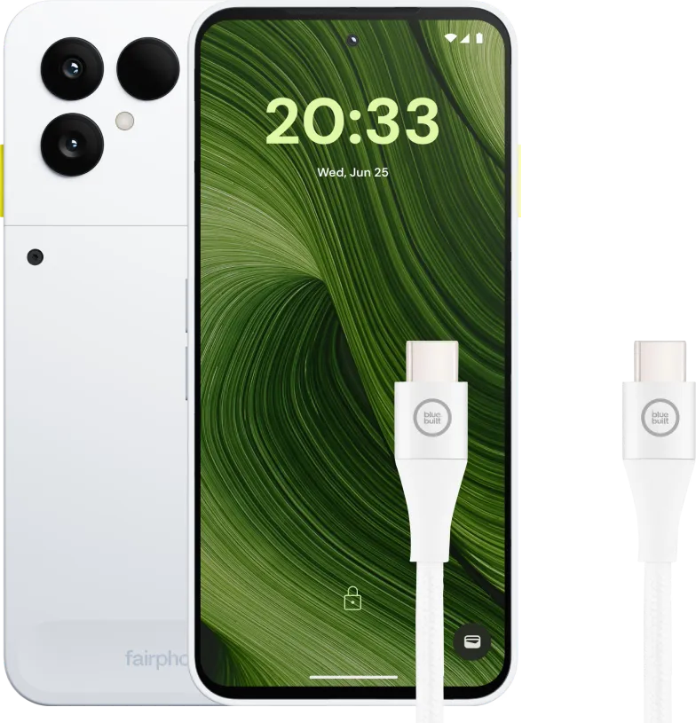 Fairphone 6 256GB Wit 5G + BlueBuilt Usb C naar Usb C Kabel 1,5m Nylon Wit