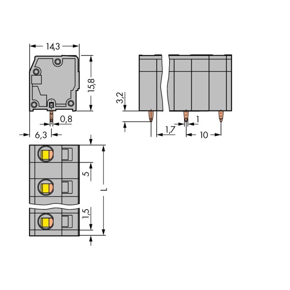 WAGO 739-3204 Veerkrachtklemblok 2.50 mm² Aantal polen 4 Grijs 120 stuk(s)