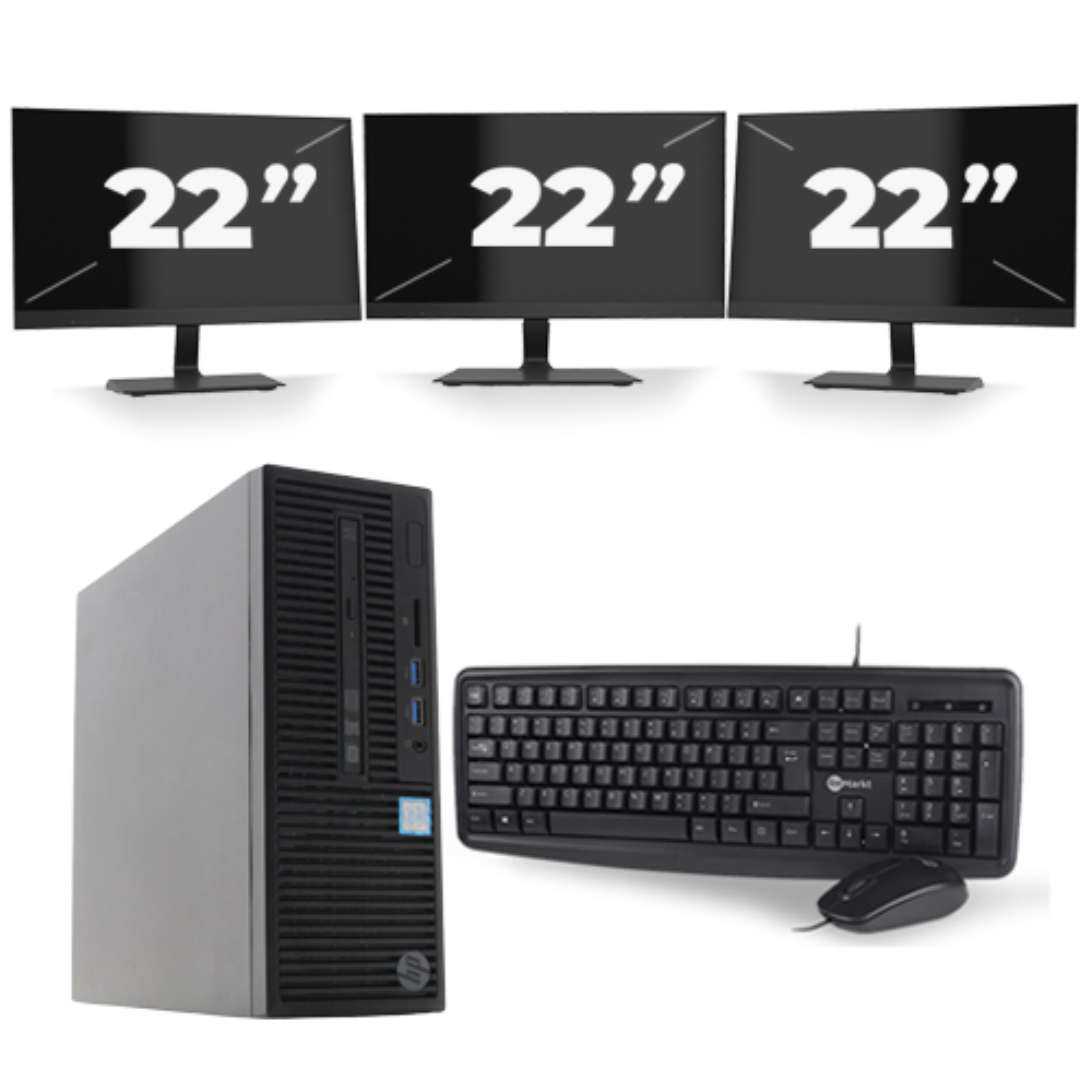 HP 280 G2 SFF - Intel Core i3-6e Generatie - 8GB RAM - 256GB SSD - Windows 11 + 3x 22 inch Monitor