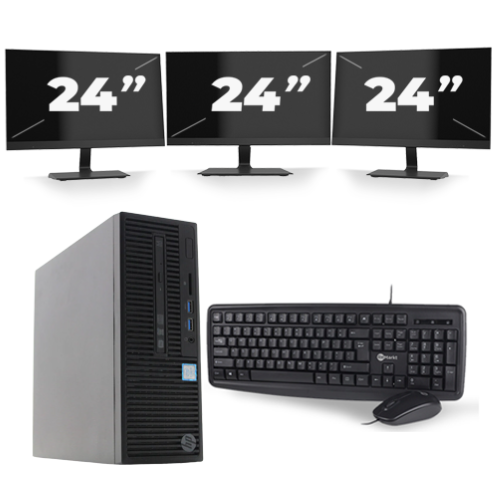 HP 280 G2 SFF - Intel Core i3-6e Generatie - 8GB RAM - 256GB SSD - Windows 11 + 3x 24 inch Monitor