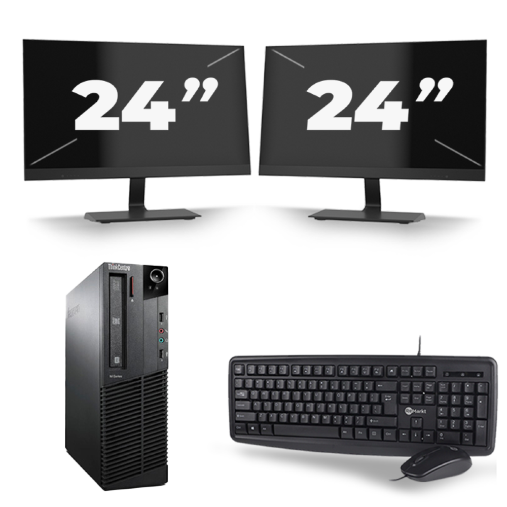 Lenovo ThinkCentre M92P SFF - Intel Core i7-3e Generatie - 16GB RAM - 256GB SSD - Windows 10 + 2x 24 inch Monitor