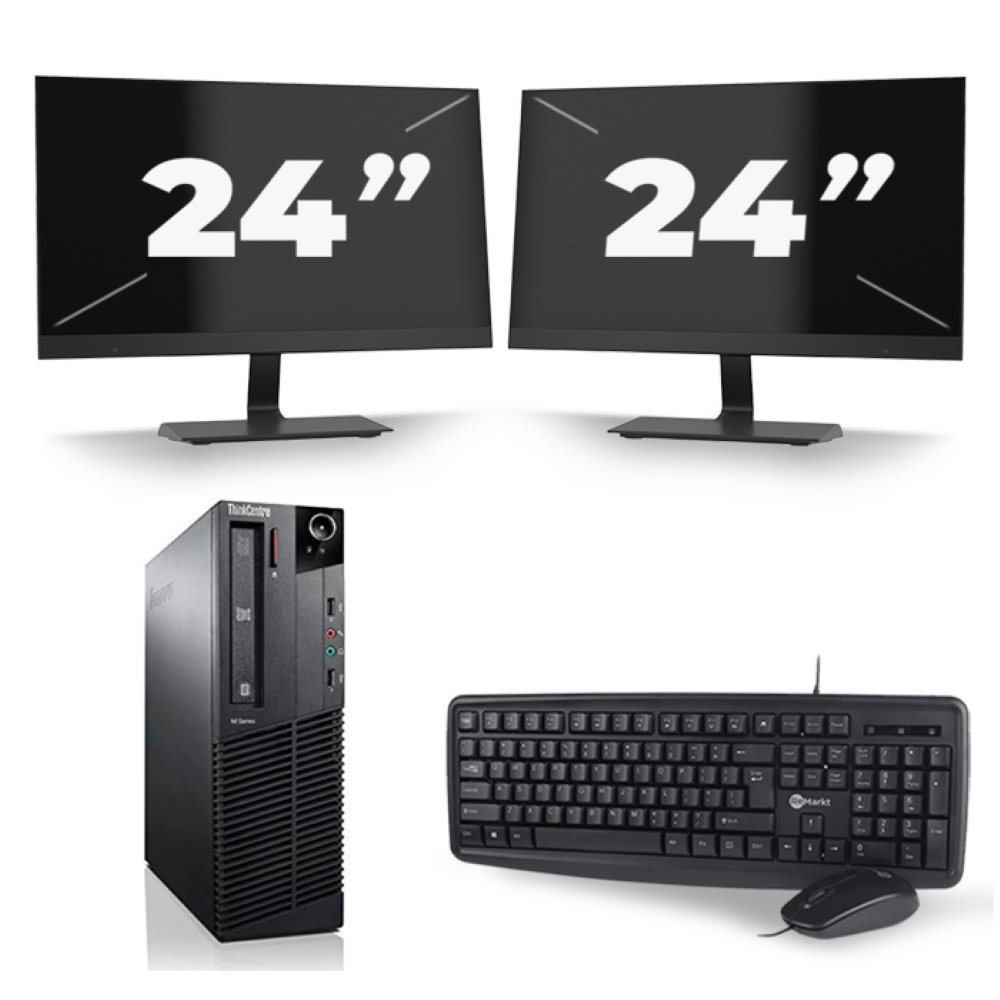 Lenovo ThinkCentre M93p SFF - Intel Core i7-4e Generatie - 16GB RAM - 256GB SSD - Windows 10 + 2x 24 inch Monitor