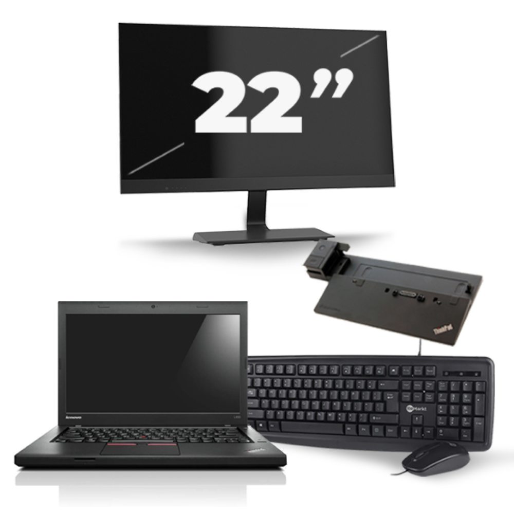 Lenovo ThinkPad L450 - Intel Core i5-4e Generatie - 14 inch - 8GB RAM - 256GB SSD - Windows 11 + 1x 22 inch Monitor