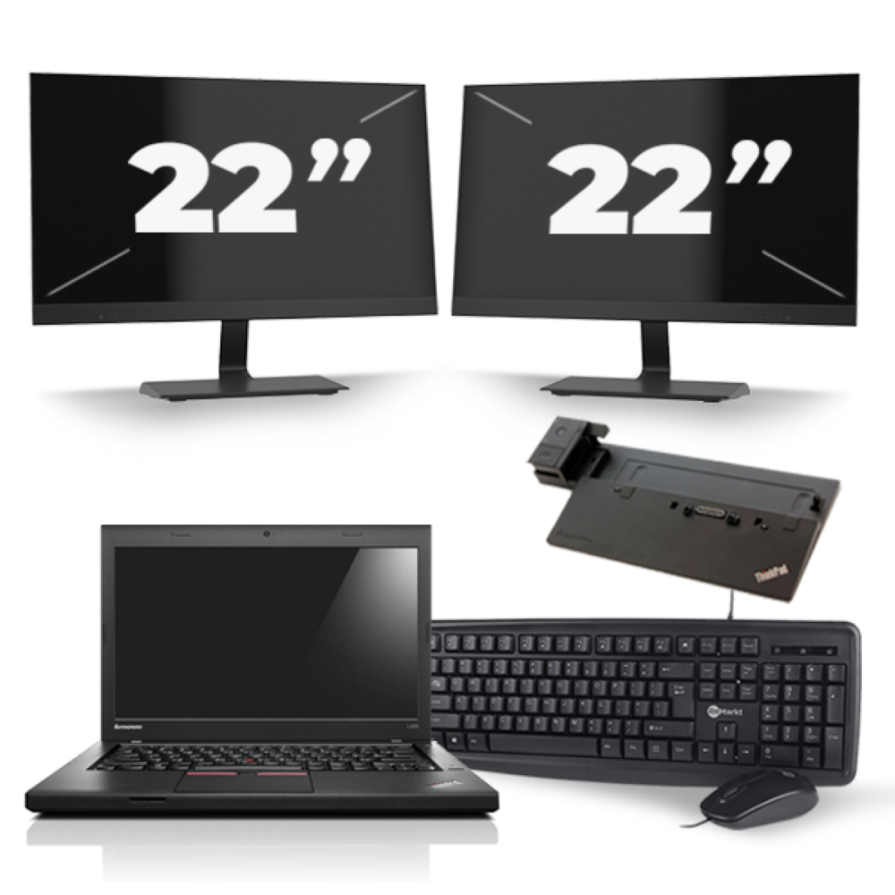 Lenovo ThinkPad L450 - Intel Core i5-4e Generatie - 14 inch - 8GB RAM - 256GB SSD - Windows 11 + 2x 22 inch Monitor
