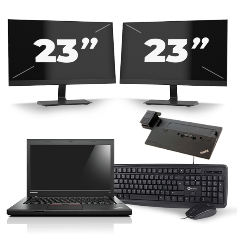 Lenovo ThinkPad L450 - Intel Core i5-4e Generatie - 14 inch - 8GB RAM - 256GB SSD - Windows 11 + 2x 23 inch Monitor