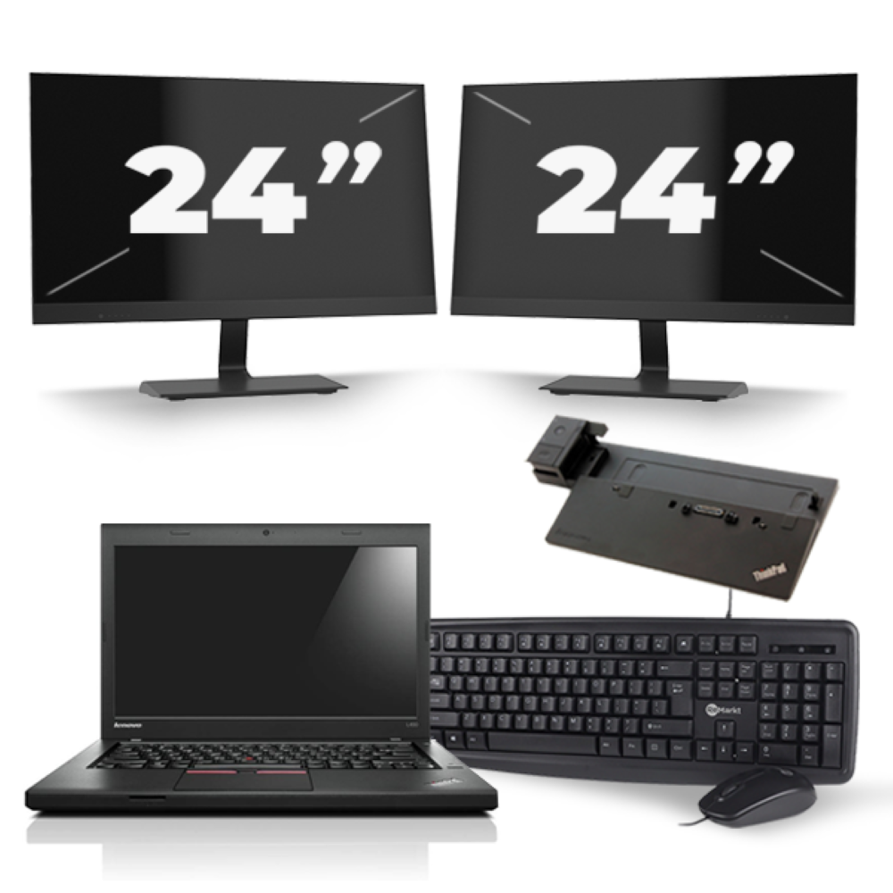 Lenovo ThinkPad L450 - Intel Core i5-4e Generatie - 14 inch - 8GB RAM - 256GB SSD - Windows 11 + 2x 24 inch Monitor