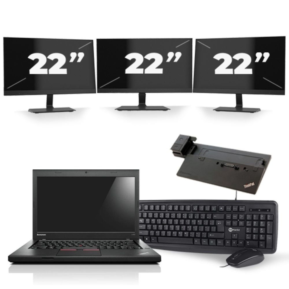 Lenovo ThinkPad L450 - Intel Core i5-4e Generatie - 14 inch - 8GB RAM - 256GB SSD - Windows 11 + 3x 22 inch Monitor