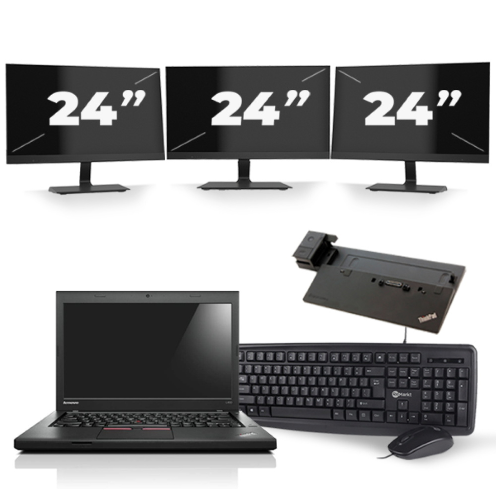 Lenovo ThinkPad L450 - Intel Core i5-4e Generatie - 14 inch - 8GB RAM - 256GB SSD - Windows 11 + 3x 24 inch Monitor