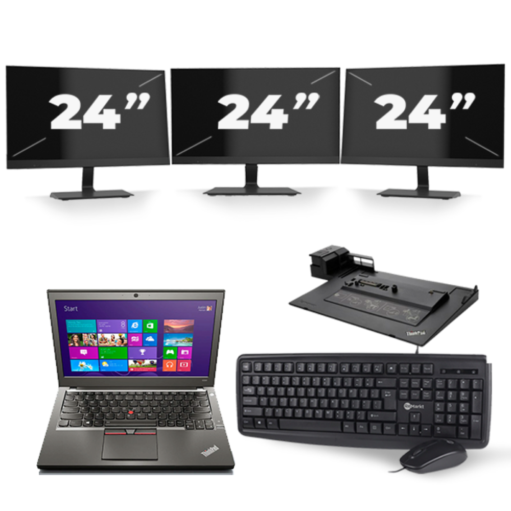 Lenovo ThinkPad X250 - Intel Core i7-5e Generatie - 12 inch - 8GB RAM - 256GB SSD - Windows 11 + 3x 24 inch Monitor