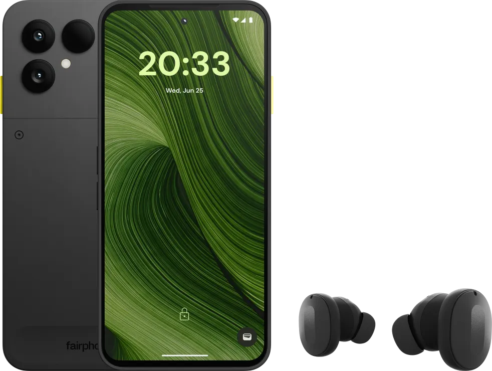 Fairphone 6 256GB Zwart 5G +  Fairbuds True Wireless Earbuds Zwart