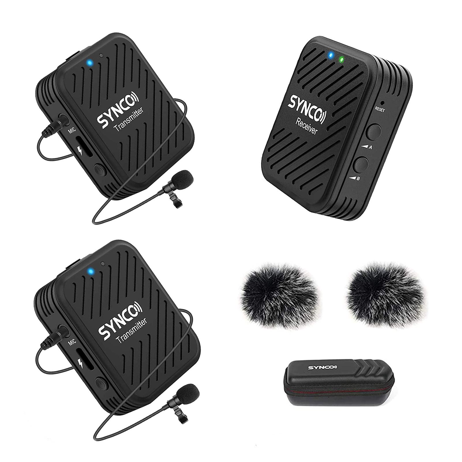 Andoer SYNCO G1 (A2 ) 2.4G Draadloos Microfoonsysteem met 1 Ontvanger & 2 Zenders & 2 Lavaliermicrofoons zwart