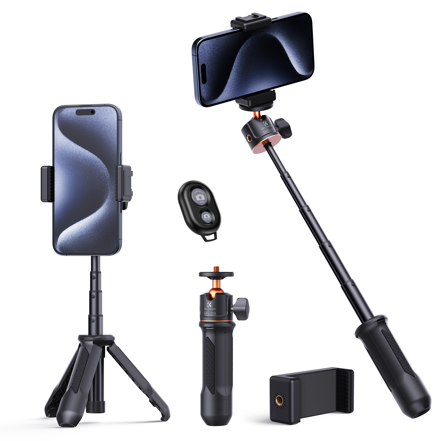 K&F Concept MS02 Mini Selfie Statief met tel.houder & remote