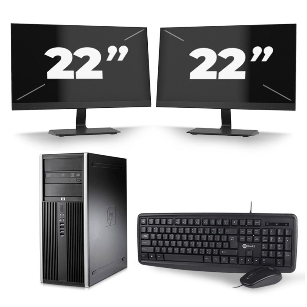 HP Compaq 8100 Elite CMT Tower - Intel Core i3-1e Generatie - 8GB RAM - 256GB SSD - Windows 10 + 2x 22 inch Monitor