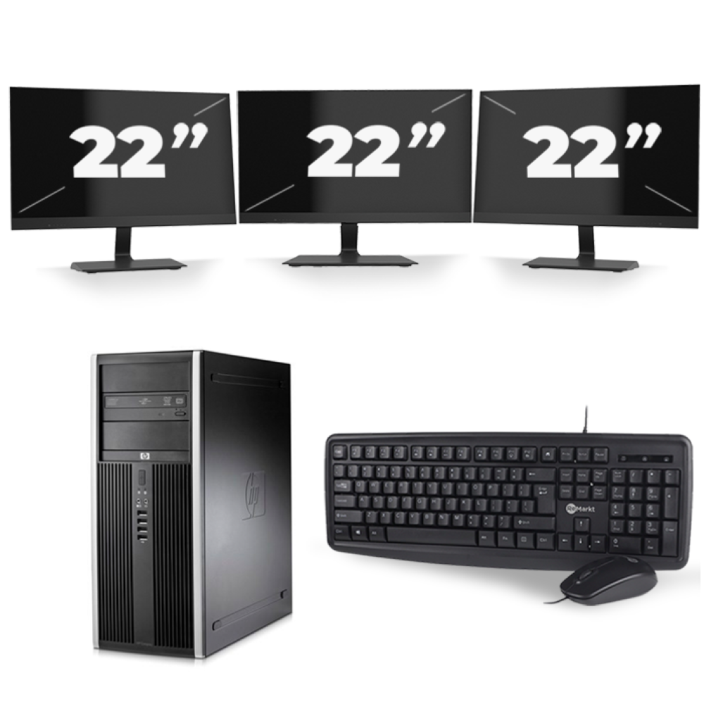HP Compaq 8100 Elite CMT Tower - Intel Core i3-1e Generatie - 8GB RAM - 256GB SSD - Windows 10 + 3x 22 inch Monitor