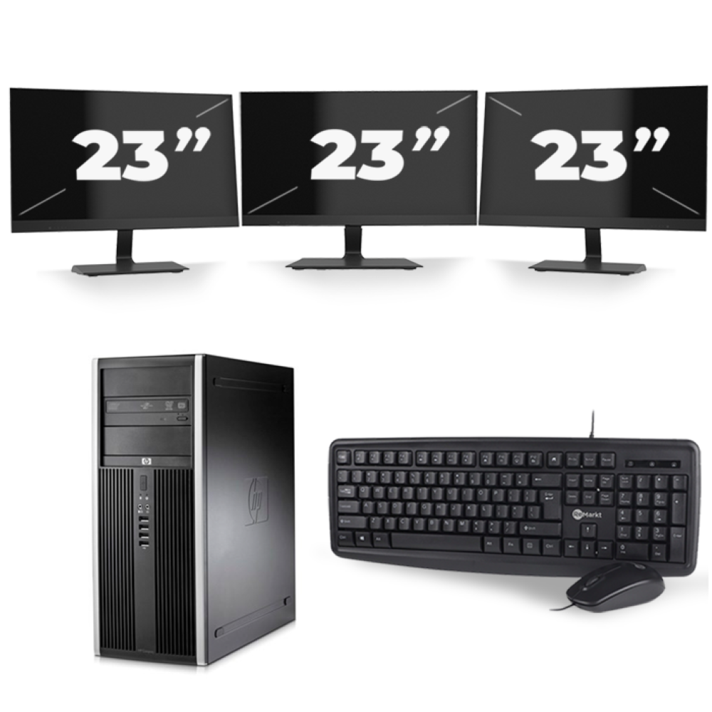 HP Compaq 8100 Elite CMT Tower - Intel Core i3-1e Generatie - 8GB RAM - 256GB SSD - Windows 10 + 3x 23 inch Monitor