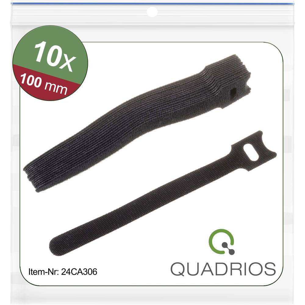 Quadrios 24CA306 Klittenband kabelbinder Om te bundelen Haak- en lusdeel (l x b) 100 mm x 12 mm Zwart 10 stuk(s)