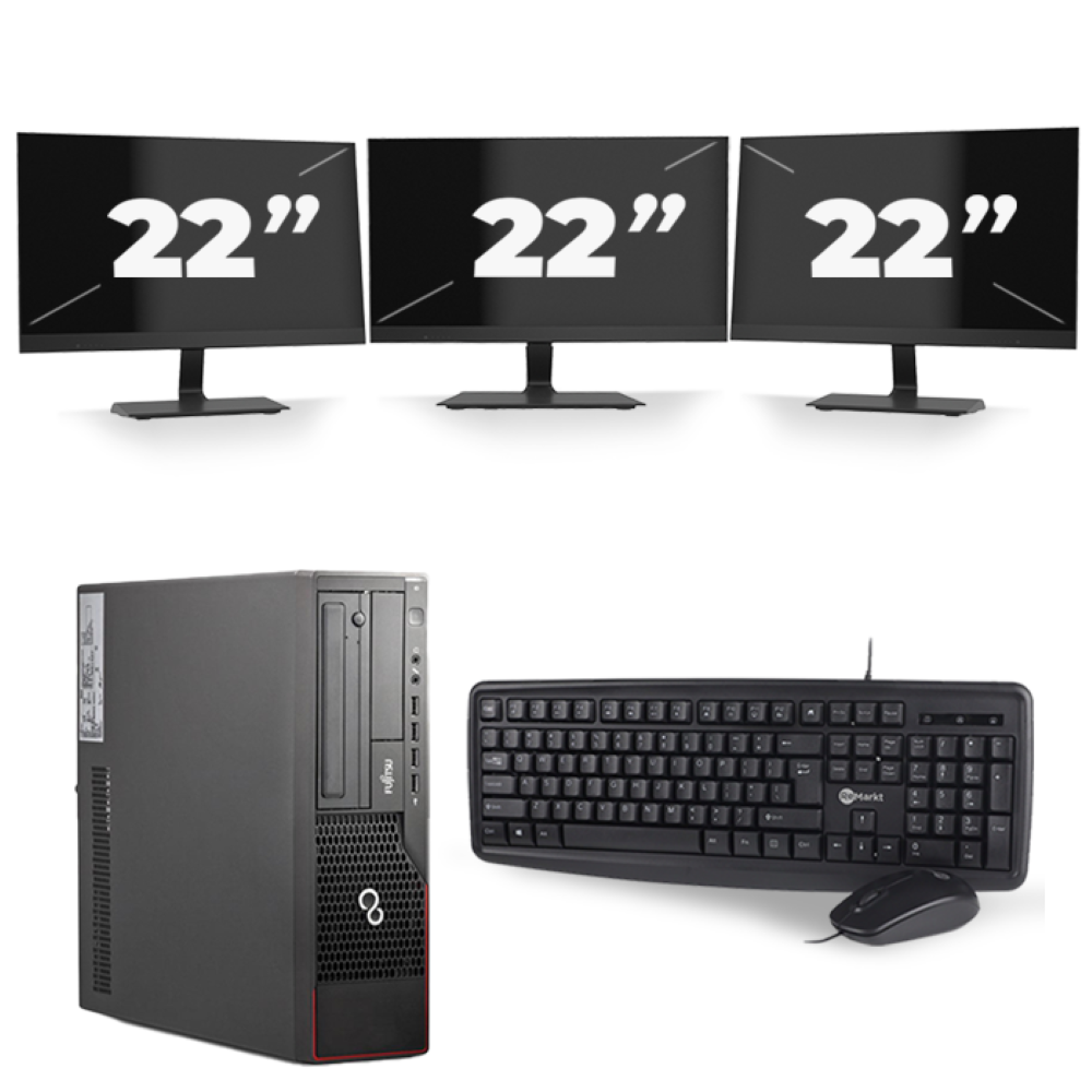 Fujitsu Esprimo E700 SFF - Intel Core i3-2e Generatie - 8GB RAM - 256GB SSD - Windows 10 + 3x 22 inch Monitor