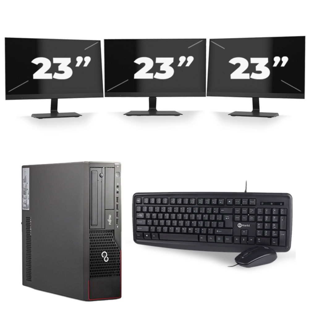 Fujitsu Esprimo E700 SFF - Intel Core i7-2e Generatie - 16GB RAM - 256GB SSD - Windows 10 + 3x 23 inch Monitor