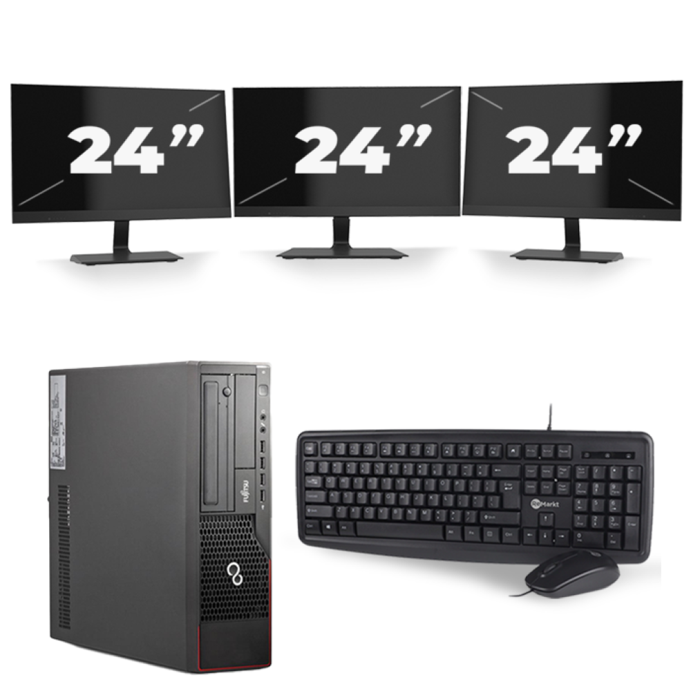 Fujitsu Esprimo E700 SFF - Intel Core i3-2e Generatie - 8GB RAM - 256GB SSD - Windows 10 + 3x 24 inch Monitor