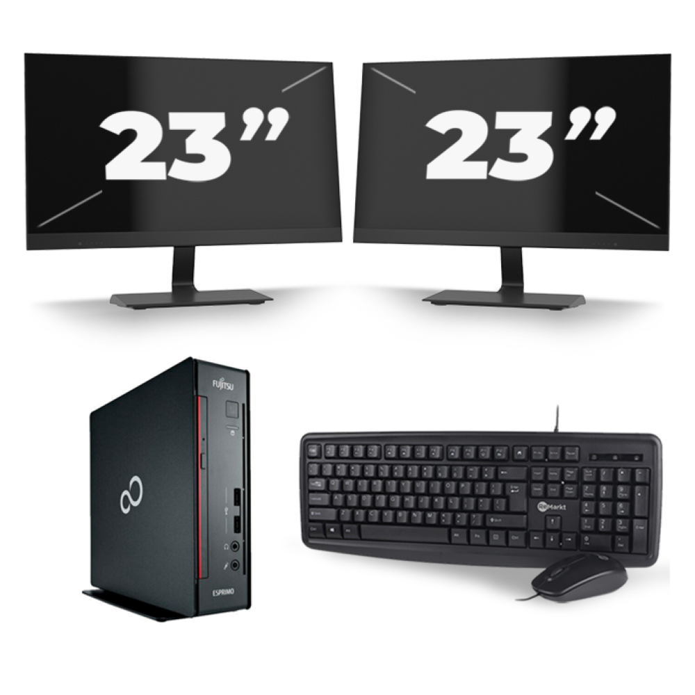 Fujitsu Esprimo Q556 USFF - Intel Core i5-6e Generatie - 8GB RAM - 256GB SSD - Windows 11 + 2x 23 inch Monitor