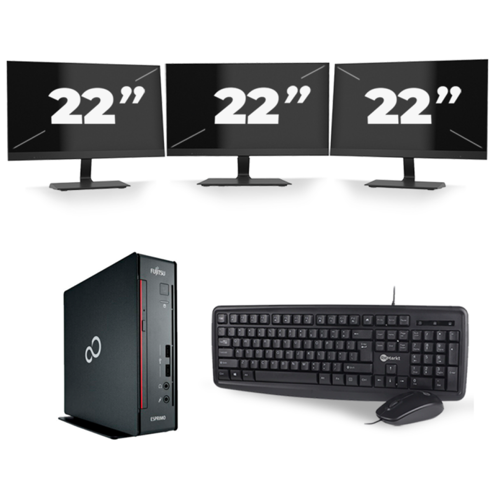 Fujitsu Esprimo Q556 USFF - Intel Core i5-6e Generatie - 8GB RAM - 256GB SSD - Windows 11 + 3x 22 inch Monitor
