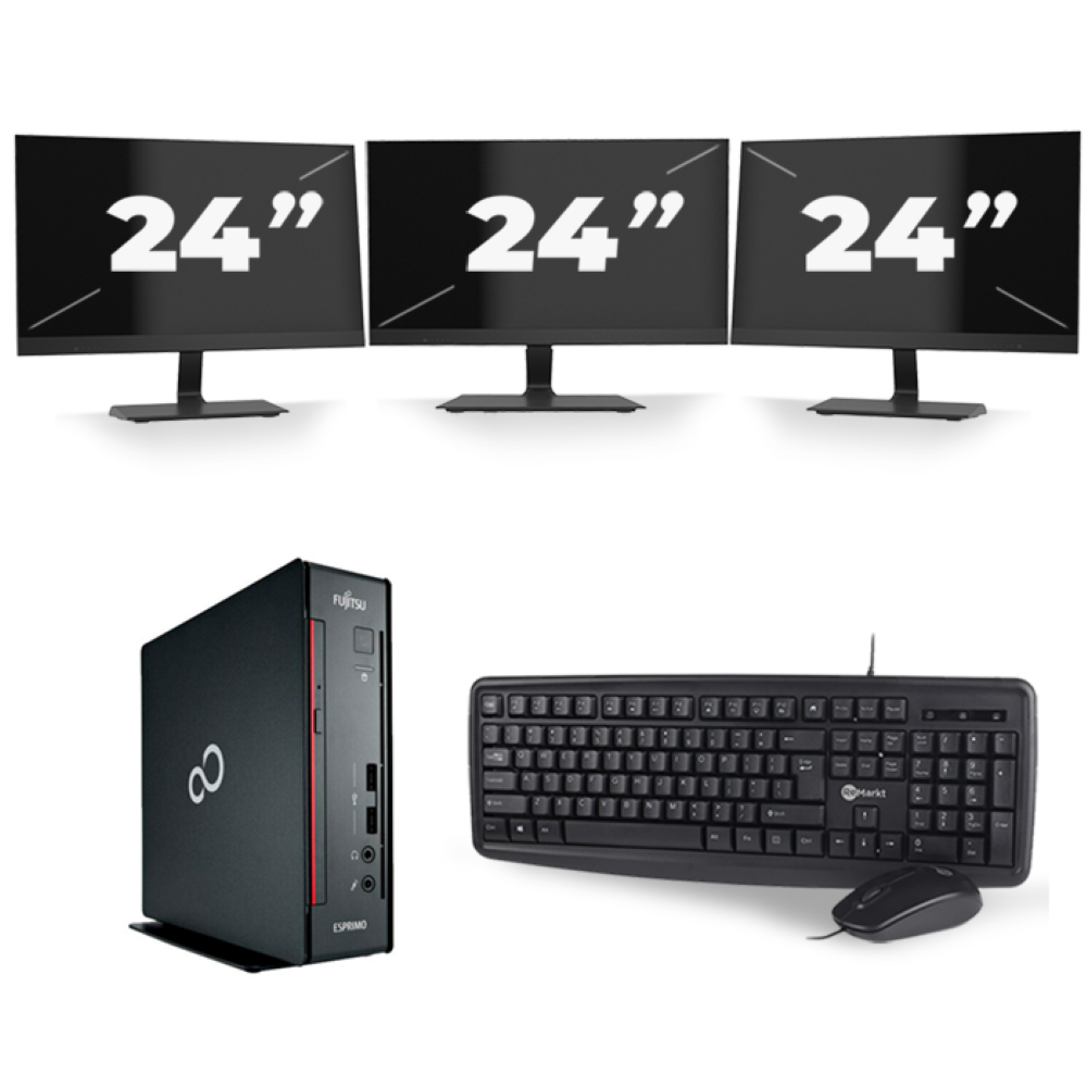 Fujitsu Esprimo Q556 USFF - Intel Core i5-6e Generatie - 8GB RAM - 256GB SSD - Windows 11 + 3x 24 inch Monitor