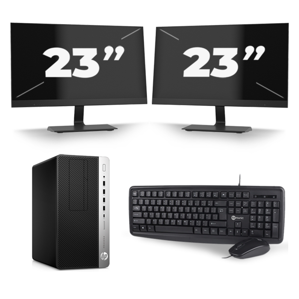 HP ProDesk 600 G3 Micro Tower - Intel Core i5-6e Generatie - 8GB RAM - 256GB SSD - Windows 11 + 2x 23 inch Monitor