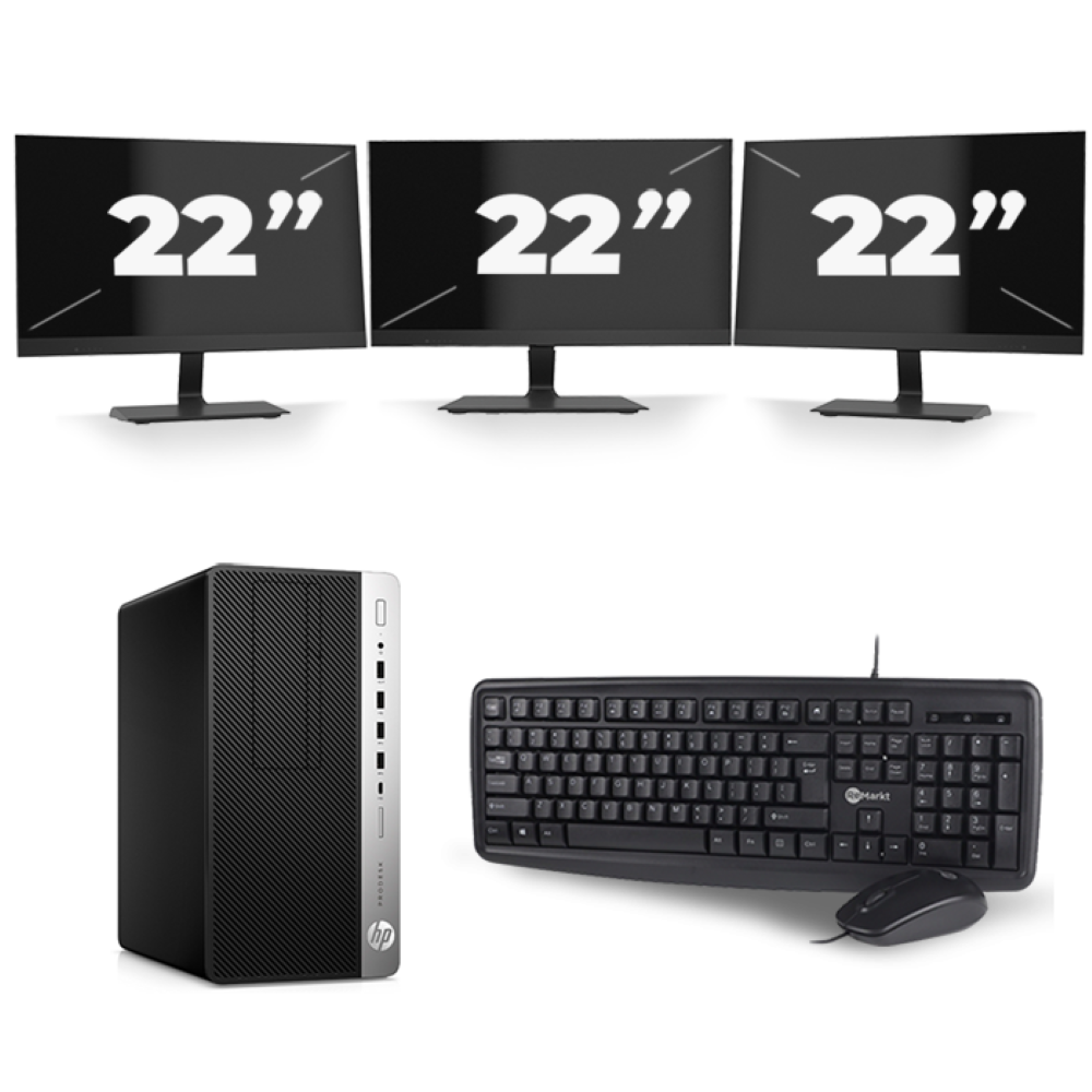 HP ProDesk 600 G3 Micro Tower - Intel Core i5-6e Generatie - 8GB RAM - 256GB SSD - Windows 11 + 3x 22 inch Monitor