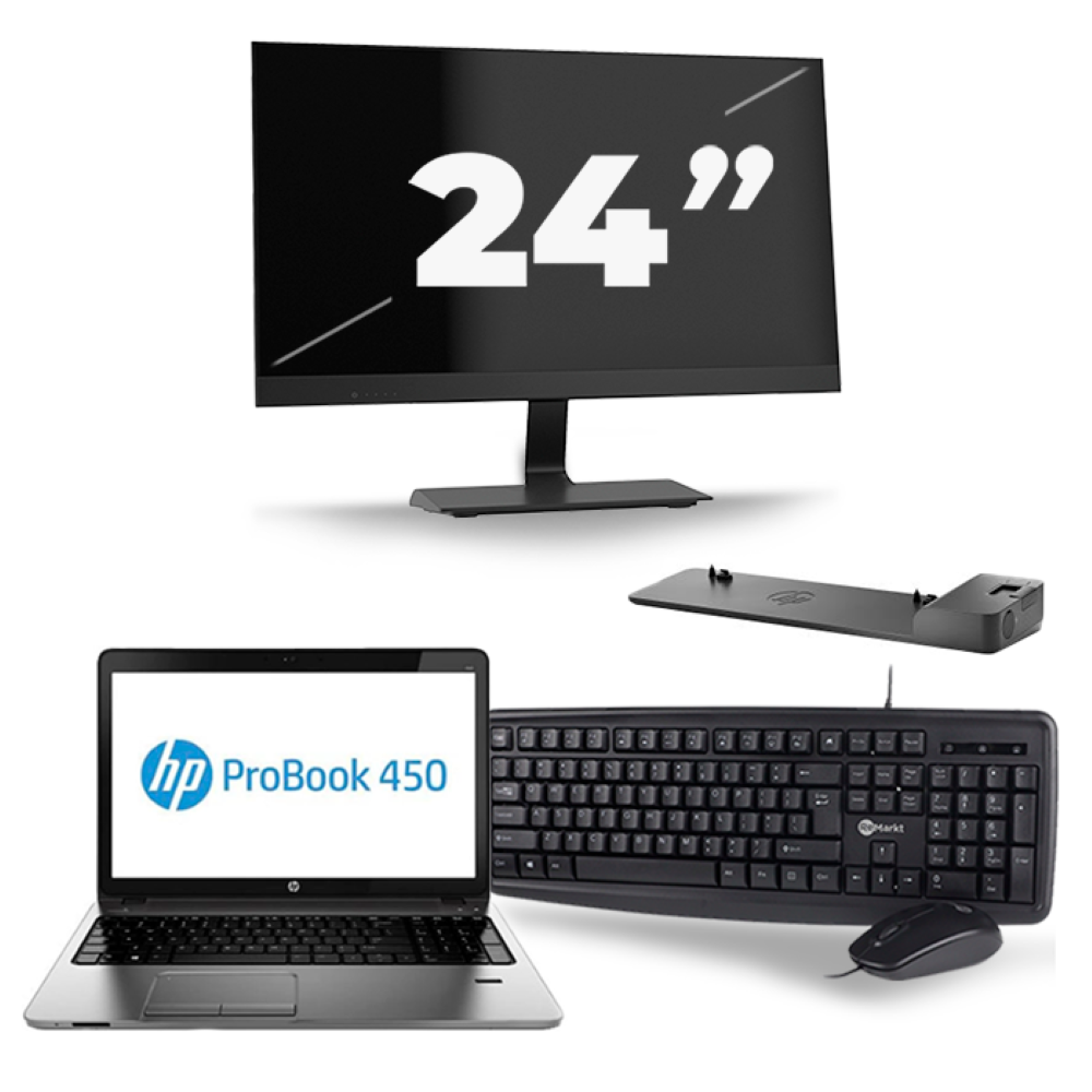 HP ProBook 450 G1 - Intel Core i5-4e Generatie - 15 inch - 8GB RAM - 256GB SSD - Windows 11 + 1x 24 inch Monitor