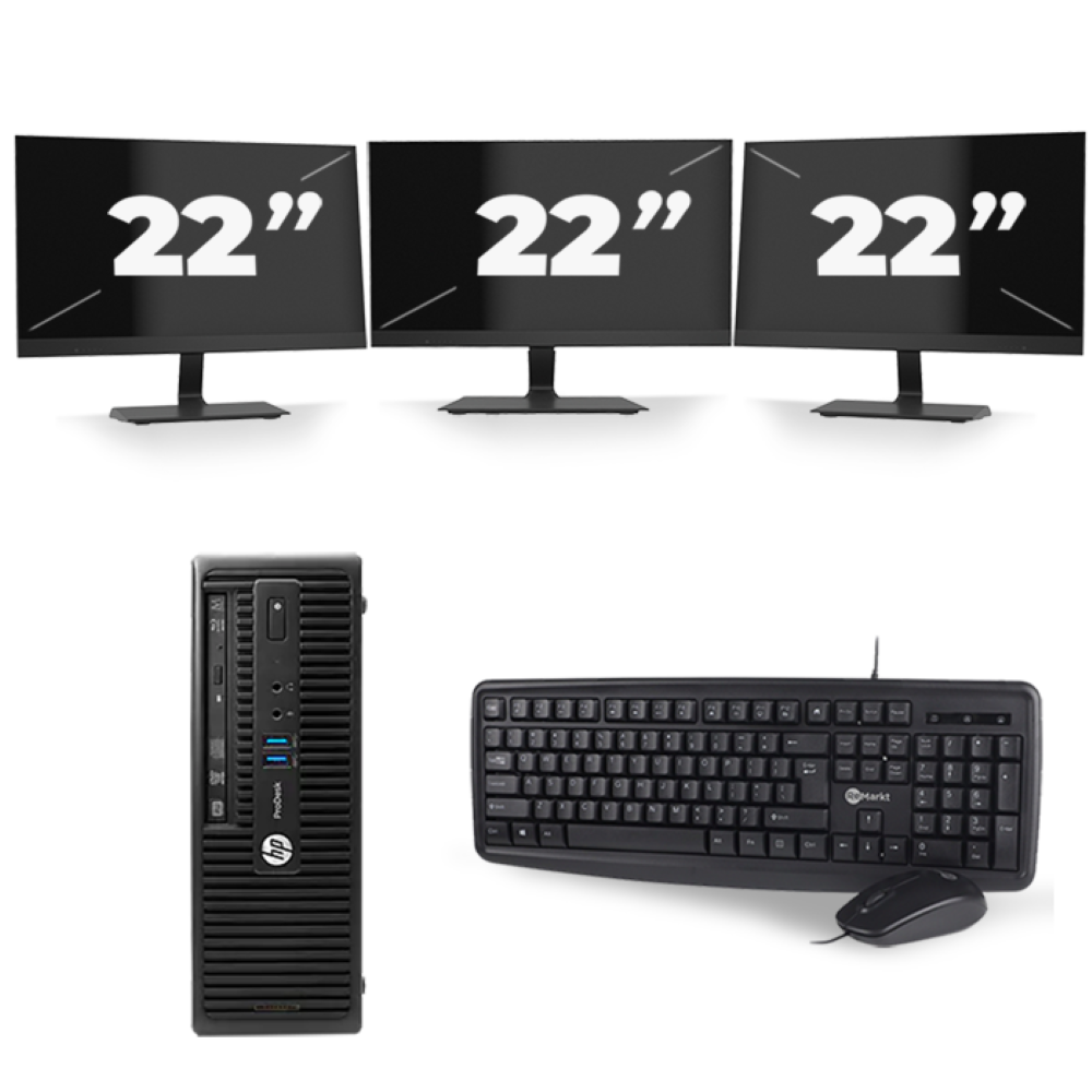 HP ProDesk 400 G2.5 SFF - Intel Core i5-4e Generatie - 8GB RAM - 256GB SSD - Windows 10 + 3x 22 inch Monitor