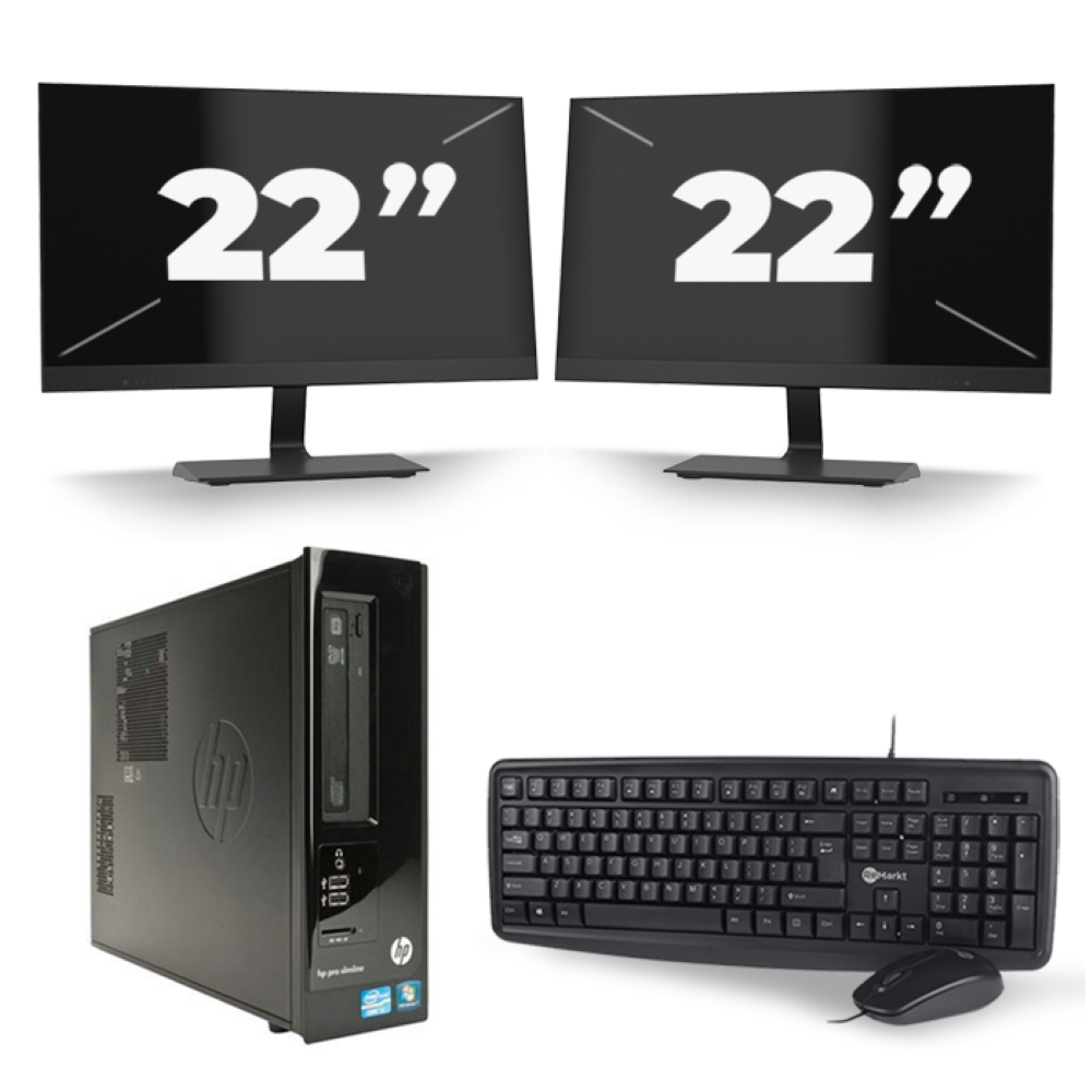 HP Pro 3300 SFF - Intel Core i3-2e Generatie - 8GB RAM - 256GB SSD - Windows 10 + 2x 22 inch Monitor