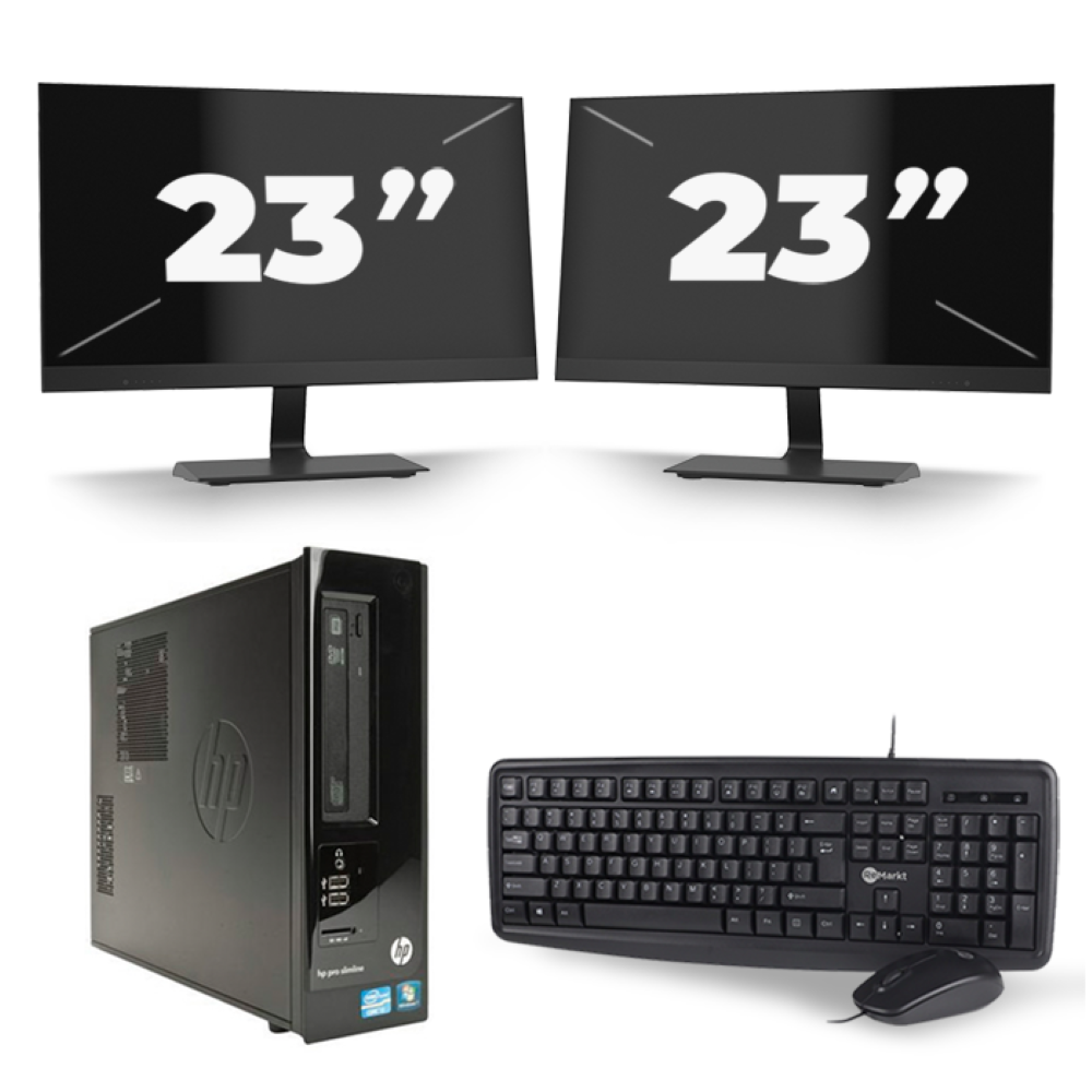 HP Pro 3300 SFF - Intel Core i3-2e Generatie - 8GB RAM - 256GB SSD - Windows 10 + 2x 23 inch Monitor