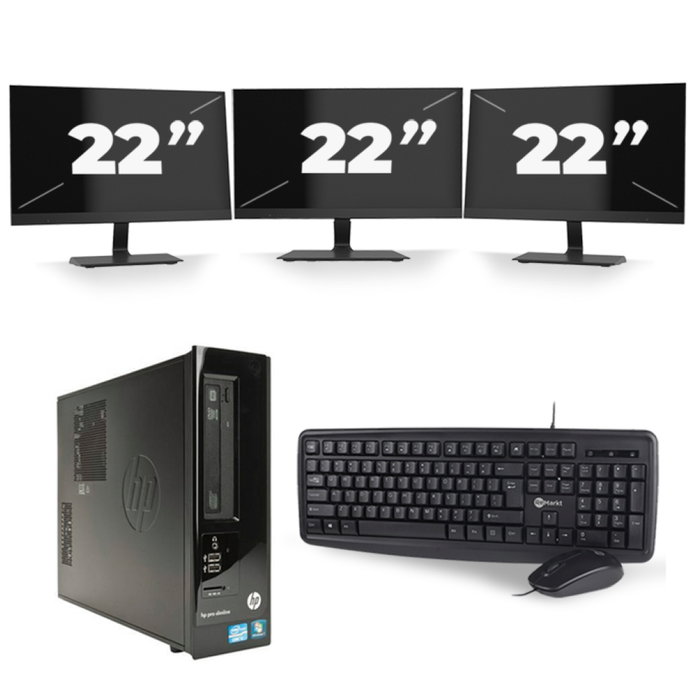 HP Pro 3300 SFF - Intel Core i3-2e Generatie - 8GB RAM - 256GB SSD - Windows 10 + 3x 22 inch Monitor