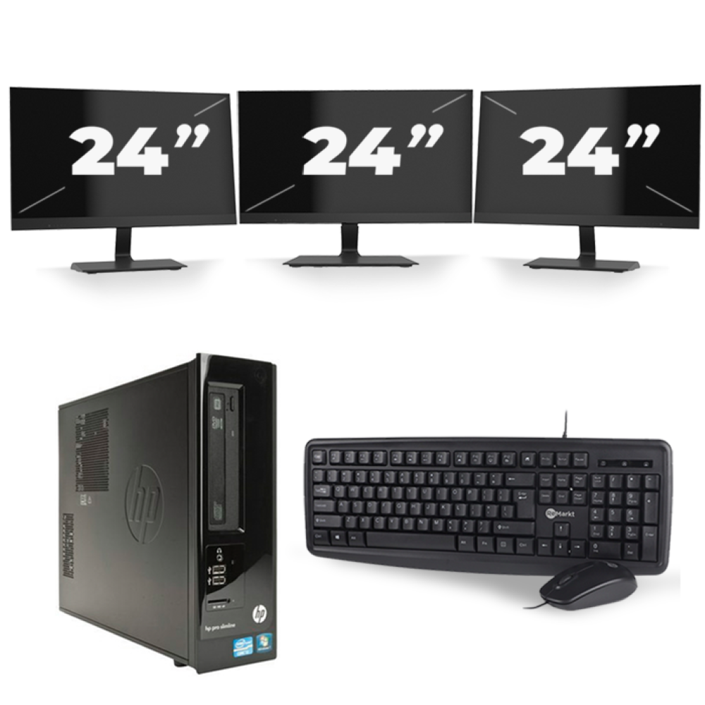 HP Pro 3300 SFF - Intel Core i7-2e Generatie - 16GB RAM - 256GB SSD - Windows 10 + 3x 24 inch Monitor
