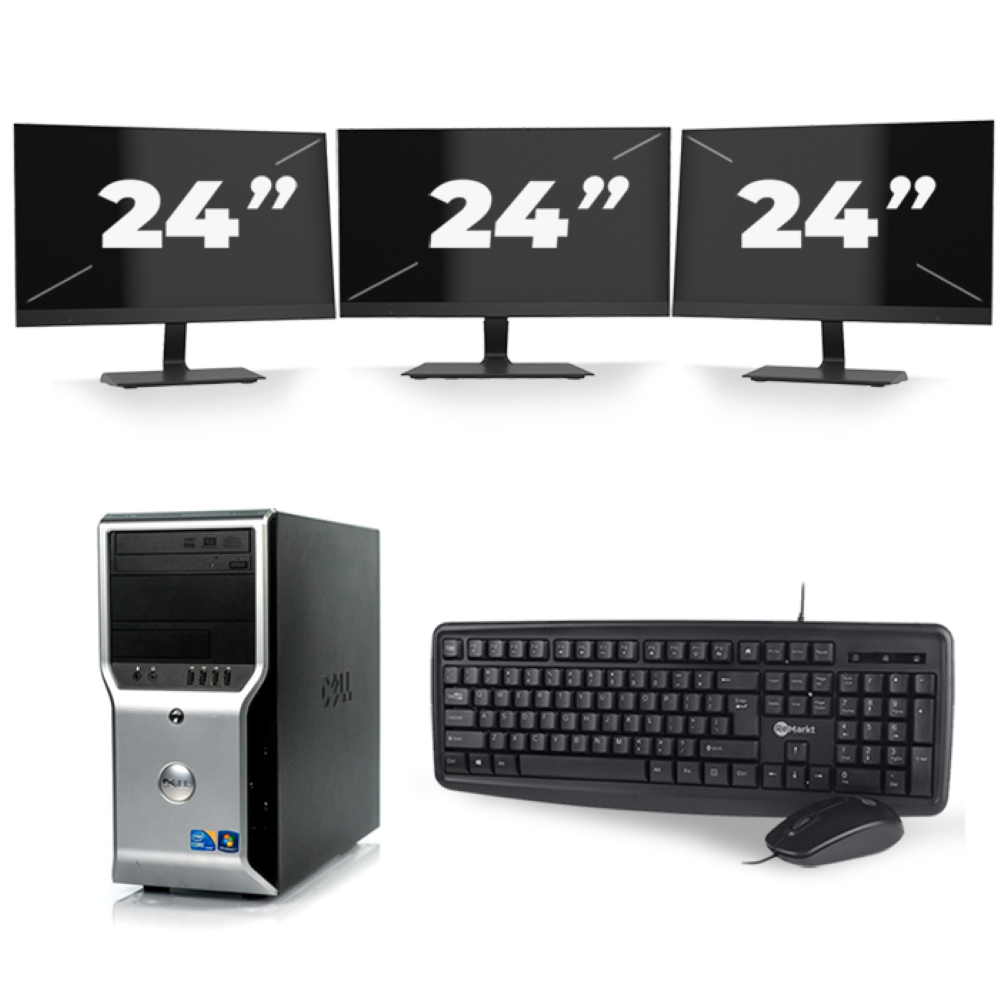 Dell Precision T1500 Micro Tower - Intel Core i3-1e Generatie - 8GB RAM - 256GB SSD - Windows 10 + 3x 24 inch Monitor