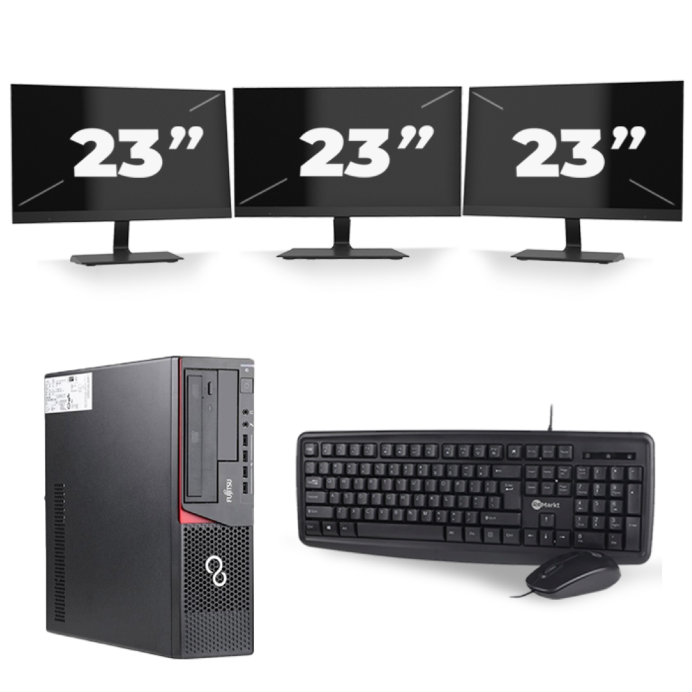 Fujitsu Esprimo E720 SFF - Intel Core i5-4e Generatie - 8GB RAM - 256GB SSD - Windows 10 + 3x 23 inch Monitor