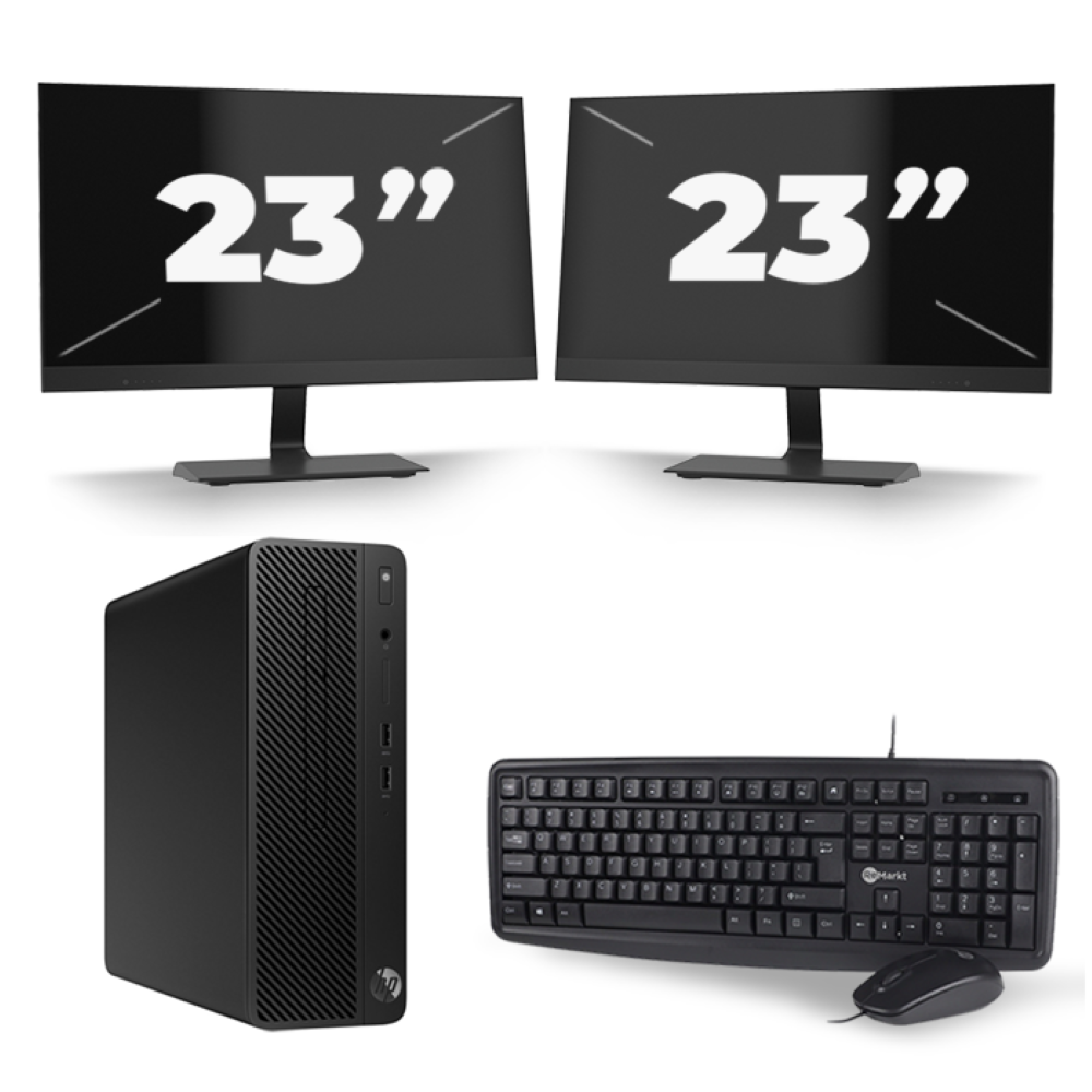 HP 290 G1 SFF - Intel Core i7-8e Generatie - 16GB RAM - 256GB SSD - Windows 11 + 2x 23 inch Monitor