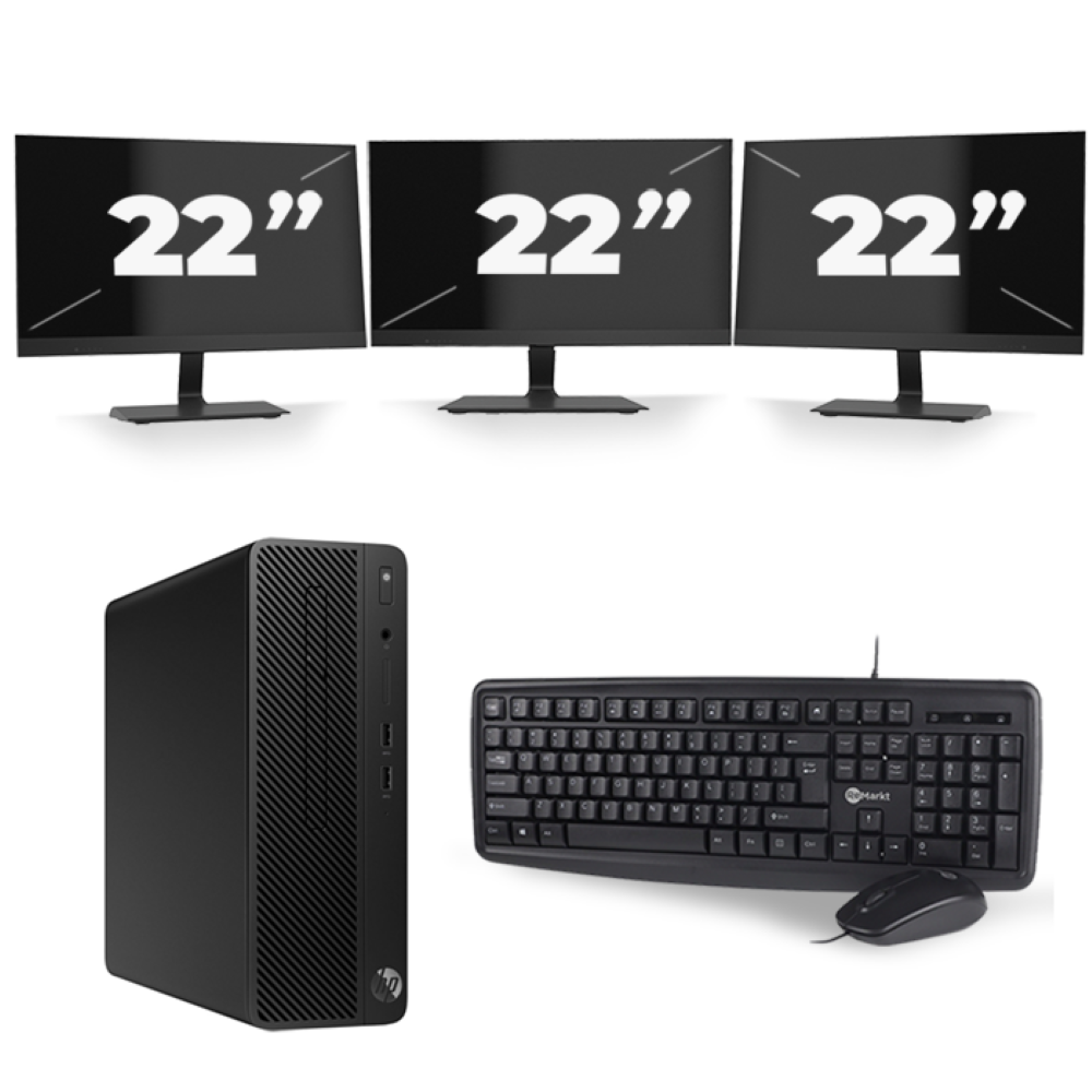 HP 290 G1 SFF - Intel Core i7-8e Generatie - 16GB RAM - 256GB SSD - Windows 11 + 3x 22 inch Monitor