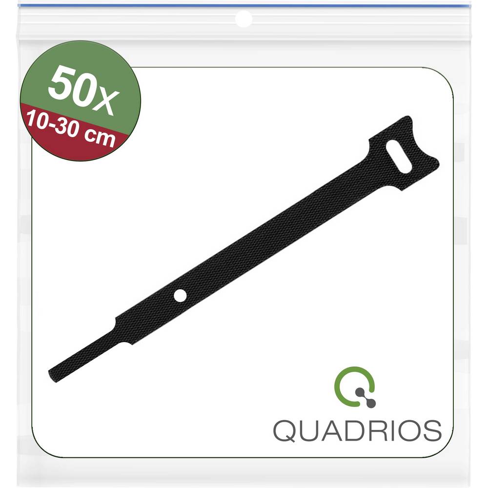 Quadrios 25CA567 Klittenband kabelbinder Om te bundelen Haak- en lusdeel (l x b) 100, 150, 200, 250, 300 mm, mm, mm, mm, mm x 12 mm Zwart 50 stuk(s)
