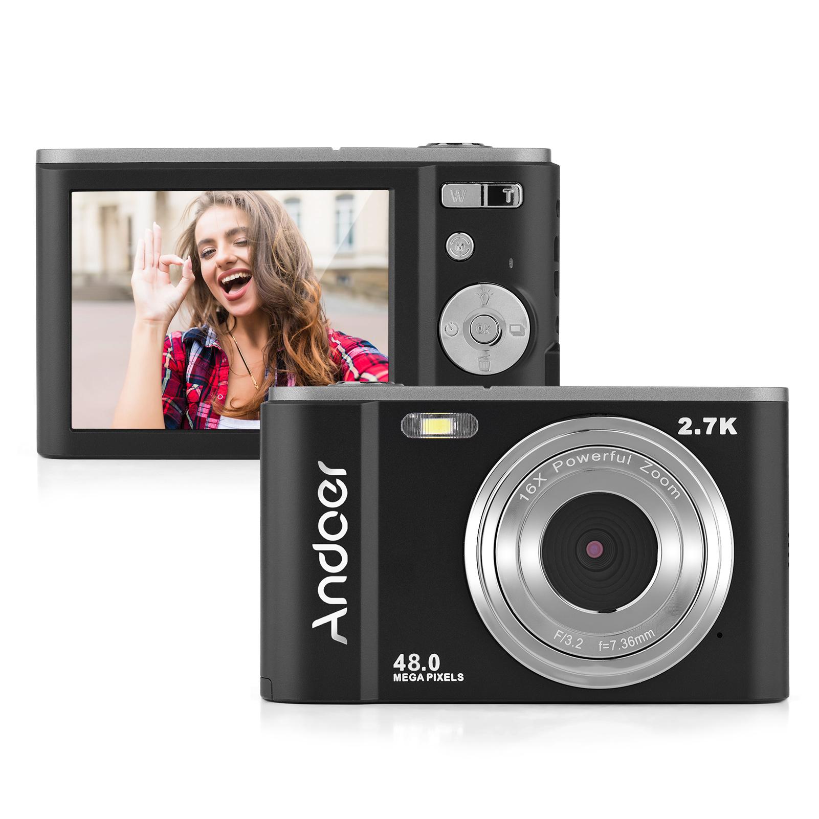 Andoer draagbare digitale camera 48MP 2,7K 2,88-inch IPS-scherm 16X zoom Autofocus Zelfontspanner 128GB