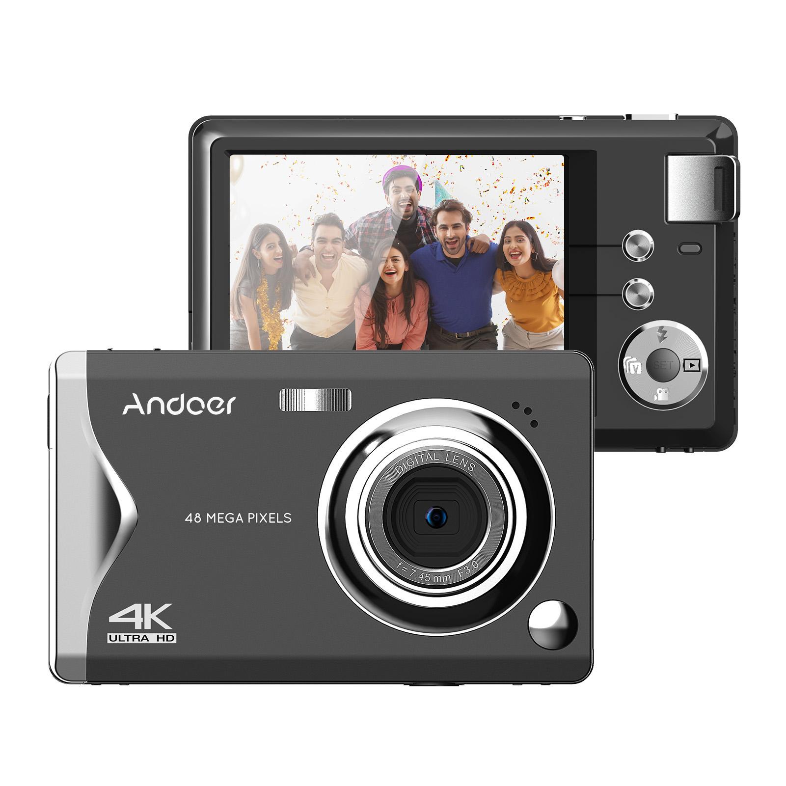 Andoer 3,0-inch TFT draagbare digitale camera 48MP 4K Ultra HD 16X zoom Autofocus Zelfontspanner Gezicht zwart