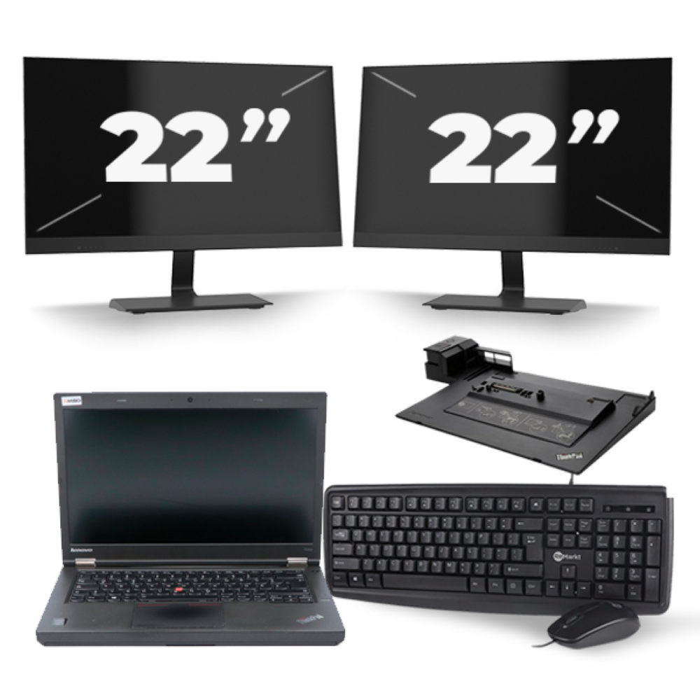 Lenovo ThinkPad T440p - Intel Core i5-4e Generatie - 14 inch - 8GB RAM - 256GB SSD - Windows 11 + 2x 22 inch Monitor