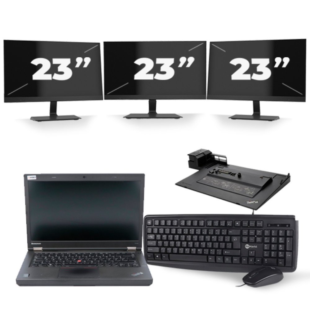 Lenovo ThinkPad T440p - Intel Core i5-4e Generatie - 14 inch - 8GB RAM - 256GB SSD - Windows 11 + 3x 23 inch Monitor