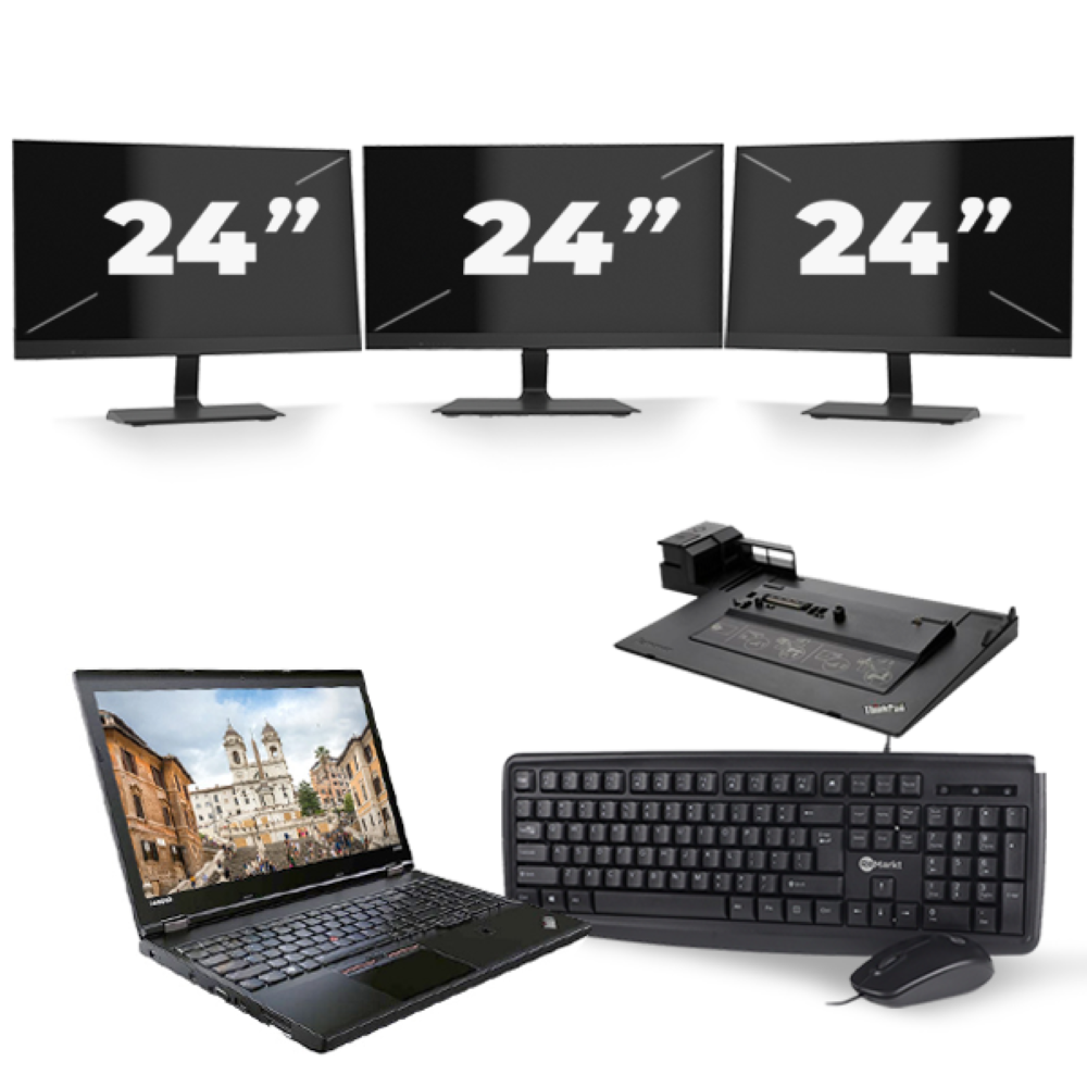 Lenovo ThinkPad L560 - Intel Core i5-6e Generatie - 15 inch - 8GB RAM - 256GB SSD - Windows 11 + 3x 24 inch Monitor