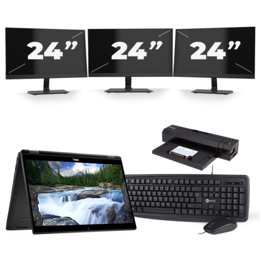 Dell Latitude 7390 2-in-1 - Intel Core i5-8e Generatie - 13 inch - 16GB RAM - 256GB SSD - Windows 10 Home + 3x 24 inch Monitor