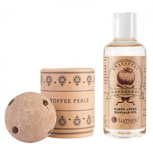Lumunu Deluxe Massageöl mit Bratapfel Duft (100 ml) & Badebombe Toffee Perle