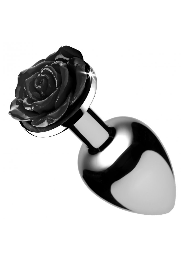Black Rose Butt Plug - Large - Black